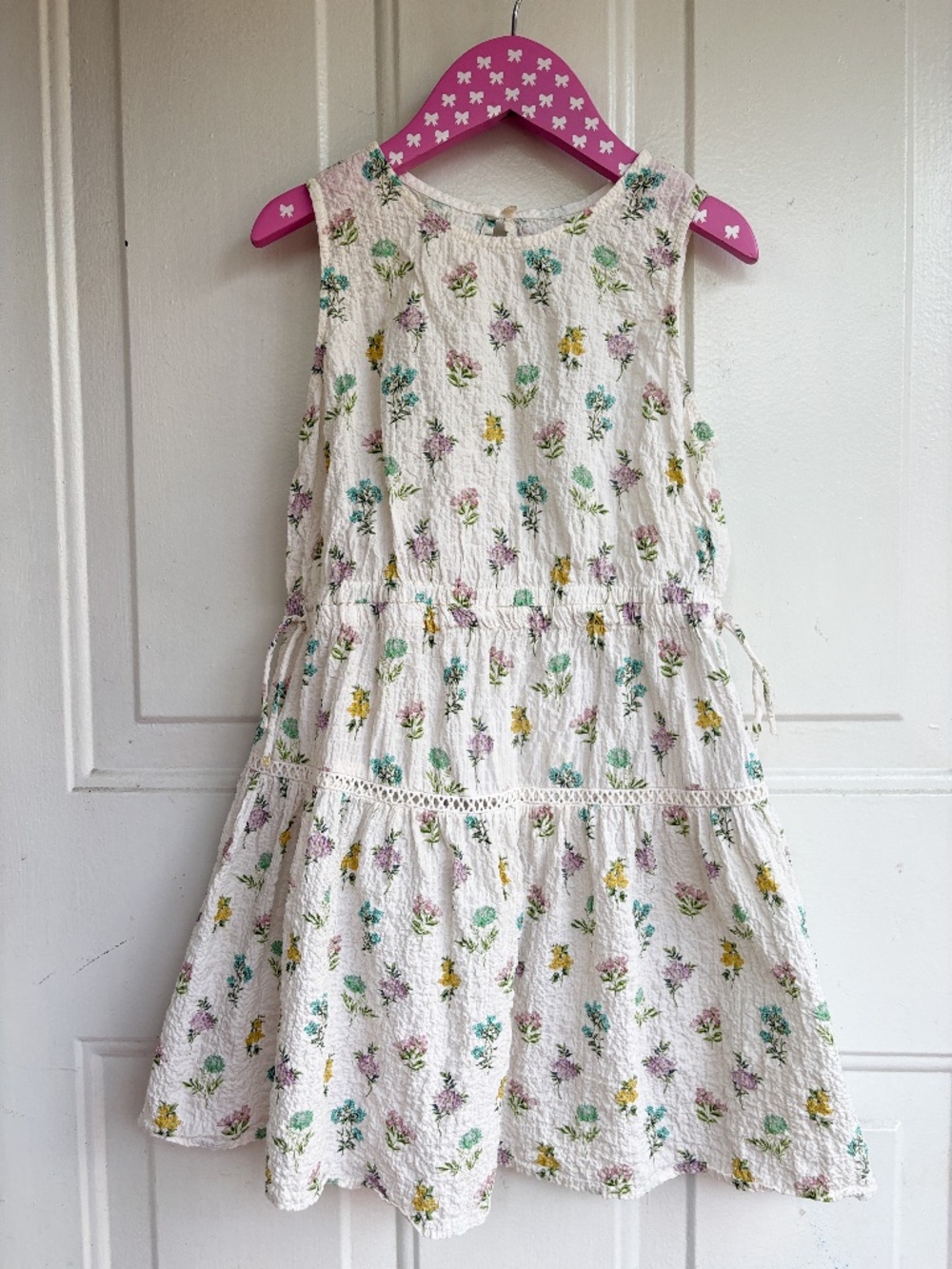 Zara Girls Size 7 Floral Seersucker Dress Cottagecore Sleeveless Spring Prairie